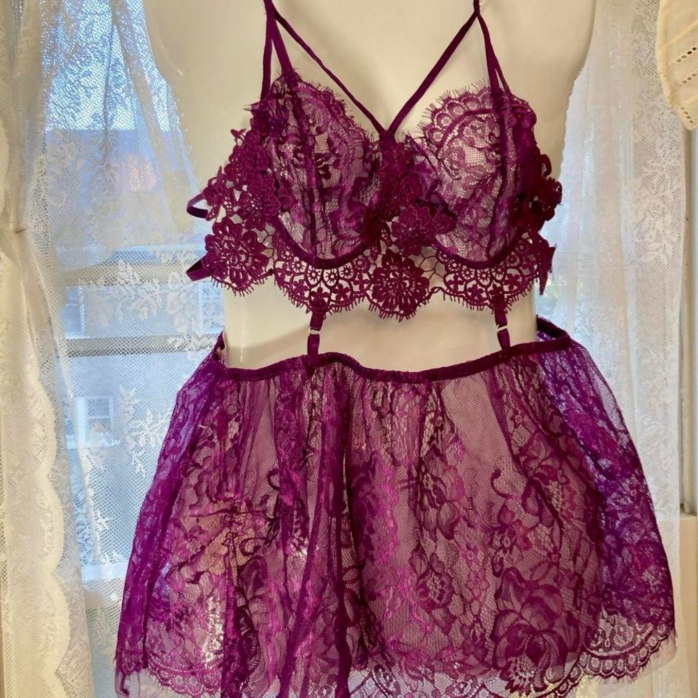 Lace Bralette & Skirt Set - Plum Purple Women’s Intimates